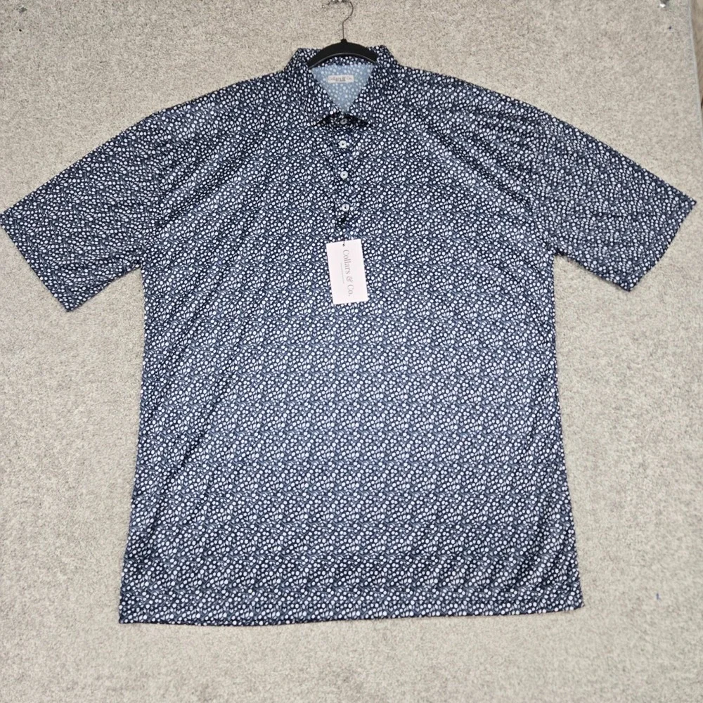 Collars and Co blue white floral Performance Dress Collar Polo Mens 3XL NEW - Picture 2 of 10